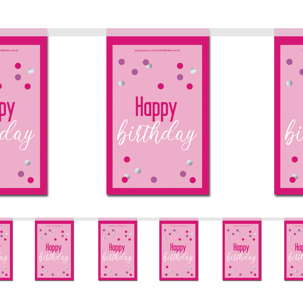 Glitz Pink Happy Birthday Paper Flag Bunting - 2.4m