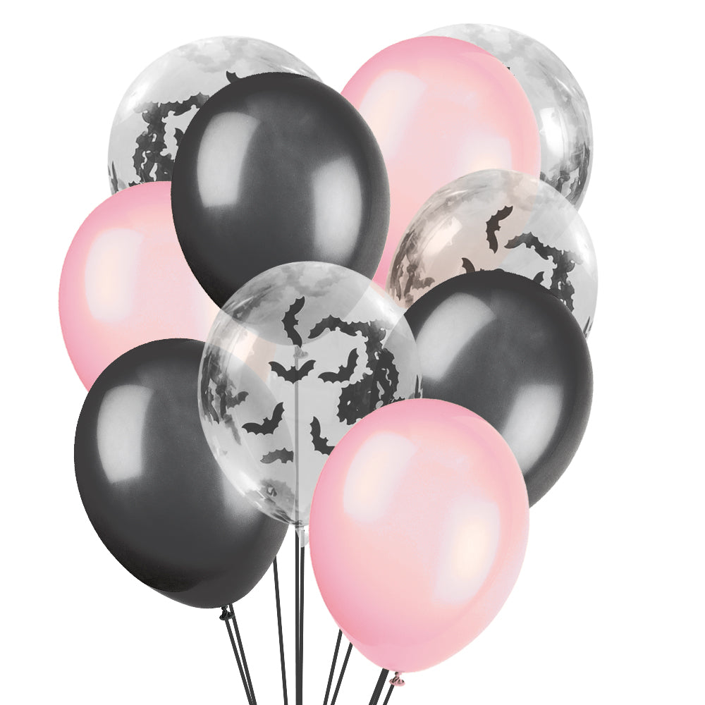 Black & Pink Halloween Confetti Balloon Mix -Pack of 25