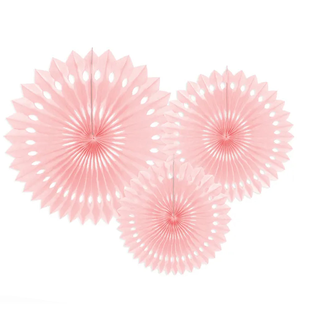 Pink Hanging Paper Fan Decorations - Pack of 3