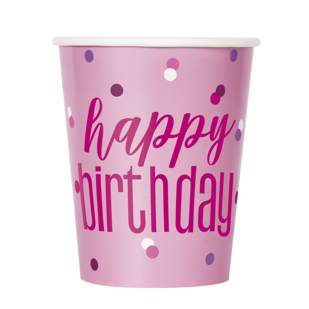 Birthday Glitz Pink Cups - 255ml - Pack of 8