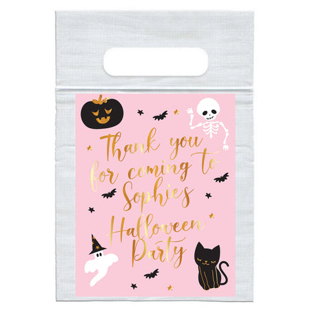 Personalised Pink Halloween Card Insert with Sealed Party Bag - Pack of 8