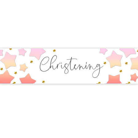 Christening Pink Ombre Stars Paper Banner - 1.2m