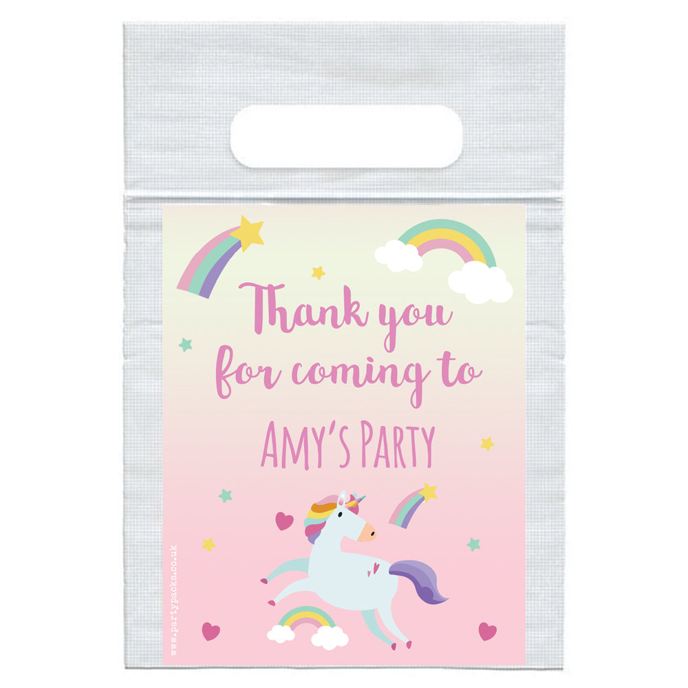 Personalised Pink Unicorn Card Insert With Sealed Party Bag - Pack of 8