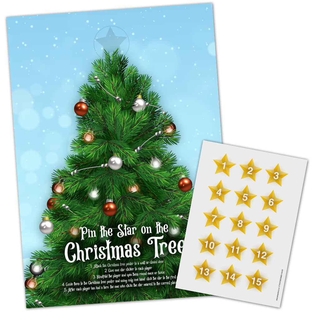 Pin the Star on the Christmas Tree Game with Stickers