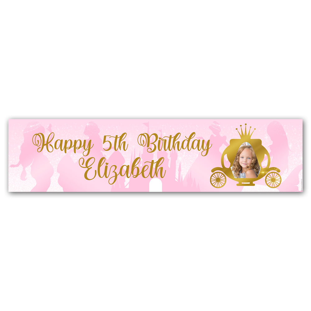Princess Pink Sparkle Personalised Photo Banner Decoration - 1.2m