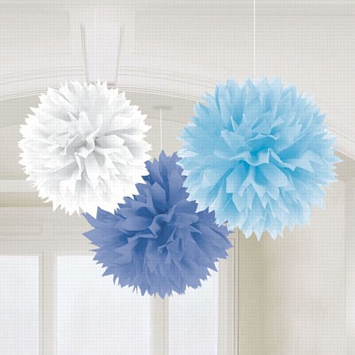 Blue Fluffy Tissue Decorations - 40cm - Pack of 3