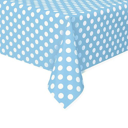 Pale Blue Dots Plastic Tablecloth - 1.37m x 2.74m