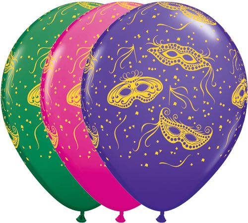 Mardi Gras, All Round Print Latex Balloons - 11" - Pack of 10