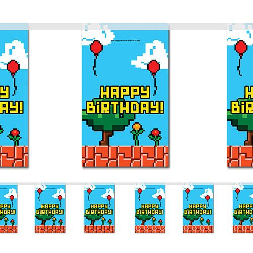 Video Game Happy Birthday Flag Interior Bunting - 2.4m