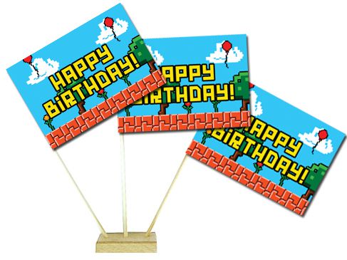 Video Game Paper Table Flags 15cm on 30cm Pole