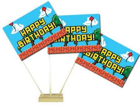 Video Game Paper Table Flags - 15cm on 30cm Pole - Each