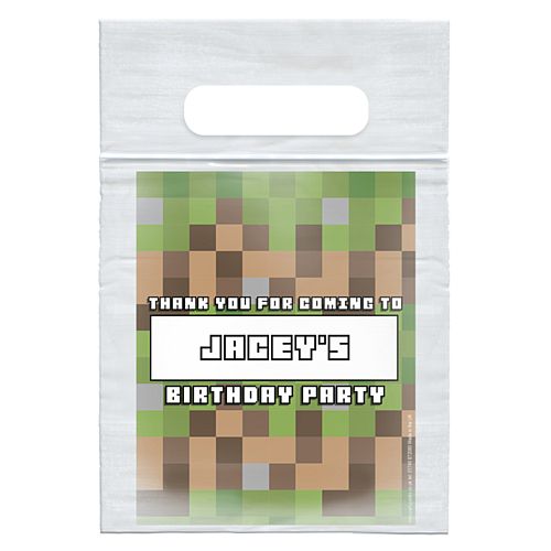 Personalised Pixel Blocks Card Insert With Sealed Party Bag - Pack of 8
