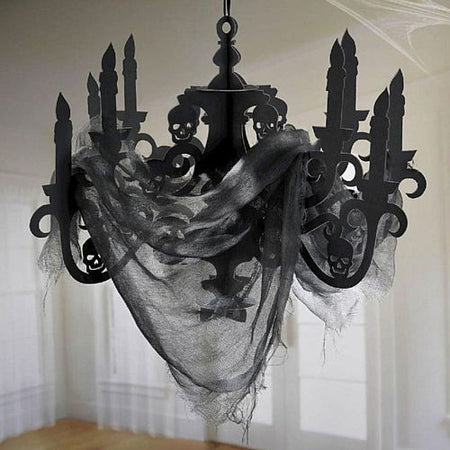 Black Candelabra with Spooky Gauze - 58cm