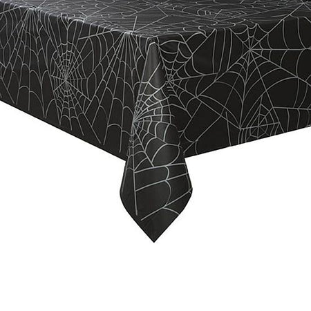 Black Spider Web Plastic Tablecloth - 2.13m