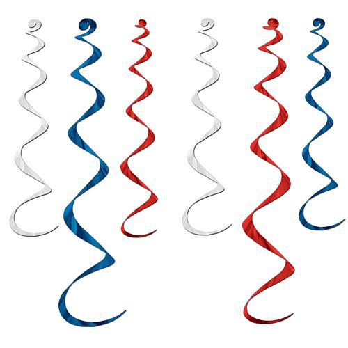 Red, White and Blue Twirly Whirlys - 91.4cm - Pack of 6