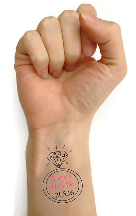 Personalised Hen Party Tattoos- Pack of 16 - 'Ring' Design