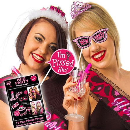 Naughty Hen Party Photo Booth Props - Pack of 10