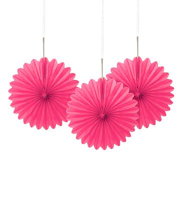 Hot Pink Decorative Tissue Fans - 15.2cm - Pack of 3