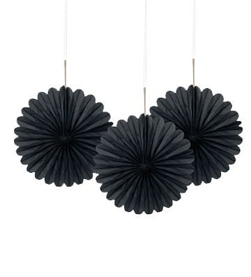Black Decorative Tissue Fans - 15.2cm - Pack of 3