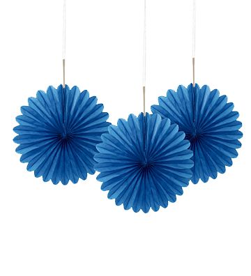Blue Decorative Tissue Fans - 15.2cm - Pack of 3