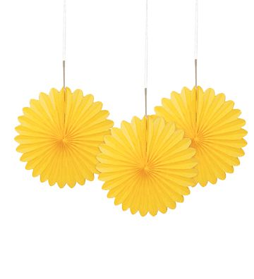 Sunflower Yellow Decorative Tissue Fans - 15.2cm - Pack of 3