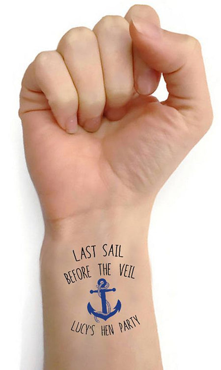Personalised Hen Party Tattoos- Pack of 16 - 'Last Sail Before The Veil'