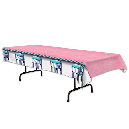 Soda Shop Stools Plastic Tablecloth - 2.74m