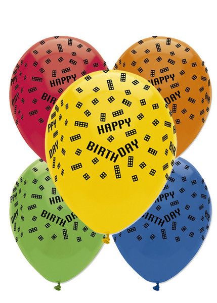 Block Party Latex Balloons All Round Print - 12" - Pack of 6