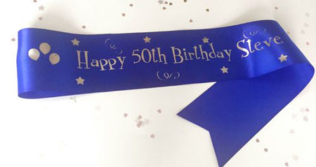 Personalised Birthday Sash- Blue- 100mm