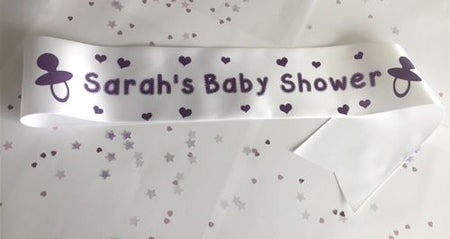 Personalised Baby Shower Sash- White- 100mm