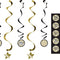 Black and Gold Birthday Whirl Decorations - 91cm - Pack of 5