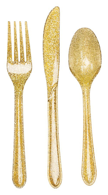 Gold Glitter Cutlery - Pack of 24