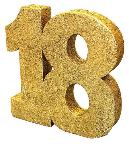 Gold Glitter Number 18 Table Decoration - 20cm