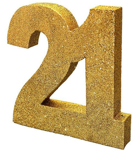 Gold Glitter Number 21 Table Decoration - 20cm