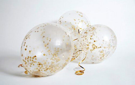 Clear Latex Gold Confetti Balloons - 12