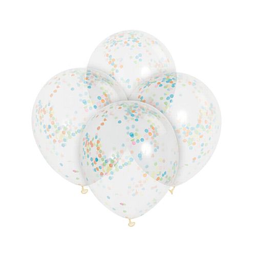 Clear Latex Multi Colour Confetti Balloons - 12" - Pack of 6