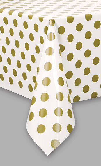 Gold Dots Plastic Tablecloth - Each
