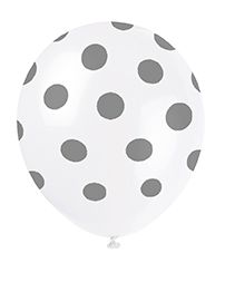 Silver Dots Latex Balloons - 12" - Pack of 6