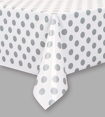 Silver Dots Plastic Tablecloth - Each