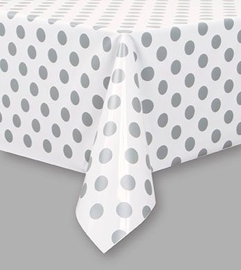 Silver Dots Plastic Tablecloth - Each