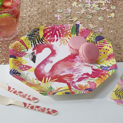 Flamingo Fun Paper Plates - 25cm - Pack of 8