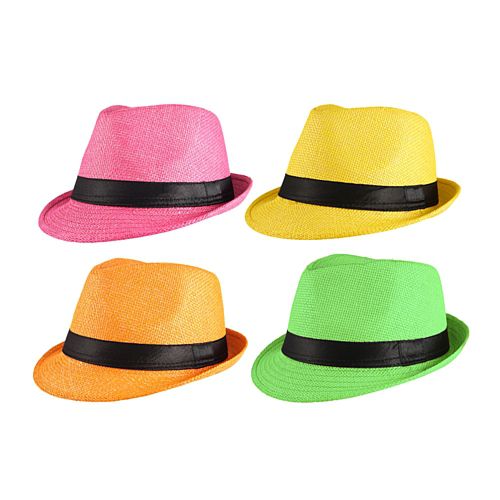 Neon Gangster Trilby Straw Hat - Assorted Colours - Each