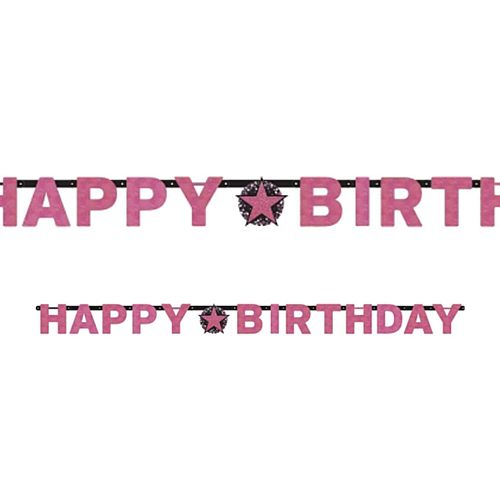 Pink Celebration "Happy Birthday" Prismatic Letter Banner - 2.13m