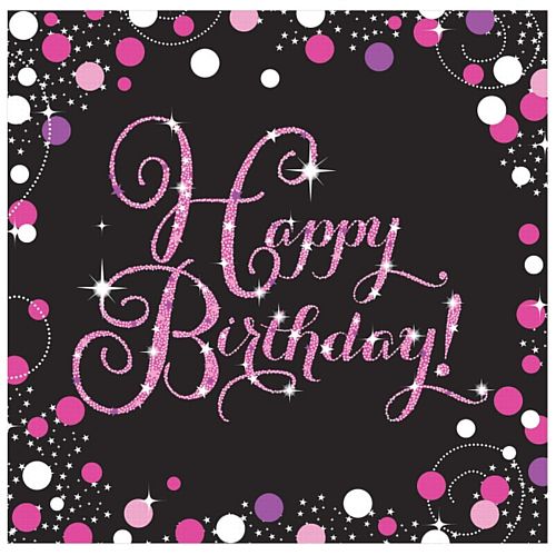 Pink Celebration "Happy Birthday" Napkins - 33cm - Pack of 16
