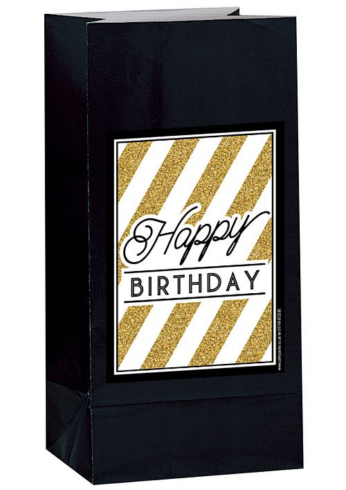 Happy Birthday Black and Gold Party Bag Kit - Pack of 12
