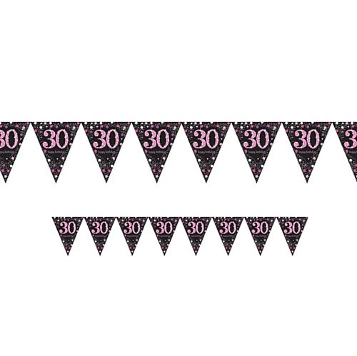 Pink Celebration "30th Birthday" Prismatic Pennant Bunting - 4m