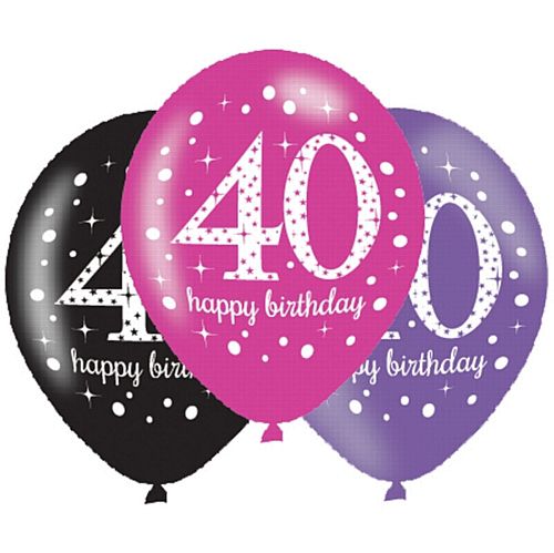 Pink Celebration "40th Birthday" Latex Balloons - 11" - Pack of 6