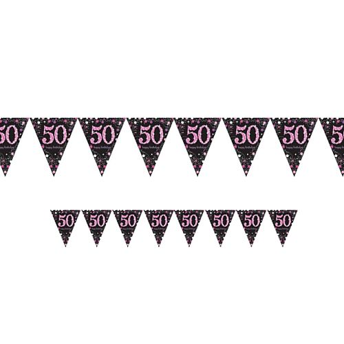 Pink Celebration "50th Birthday" Prismatic Pennant Bunting - 4m