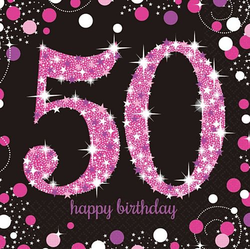 Pink Celebration "50th Birthday" Napkins - 33cm - Pack of 16