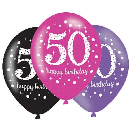 Pink Celebration "50th Birthday" Latex Balloons - 11" - Pack of 6